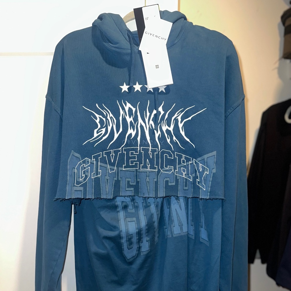 Givenchy Double Layered Hoodie In Felpa Blue